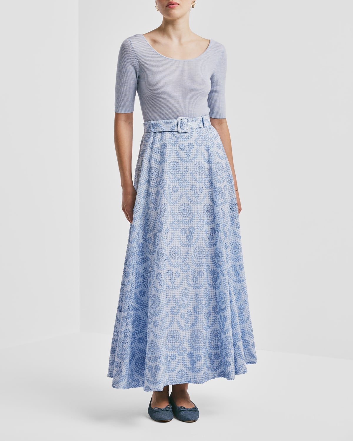 Checks Maxi Skirt, Light Blue. Image #3