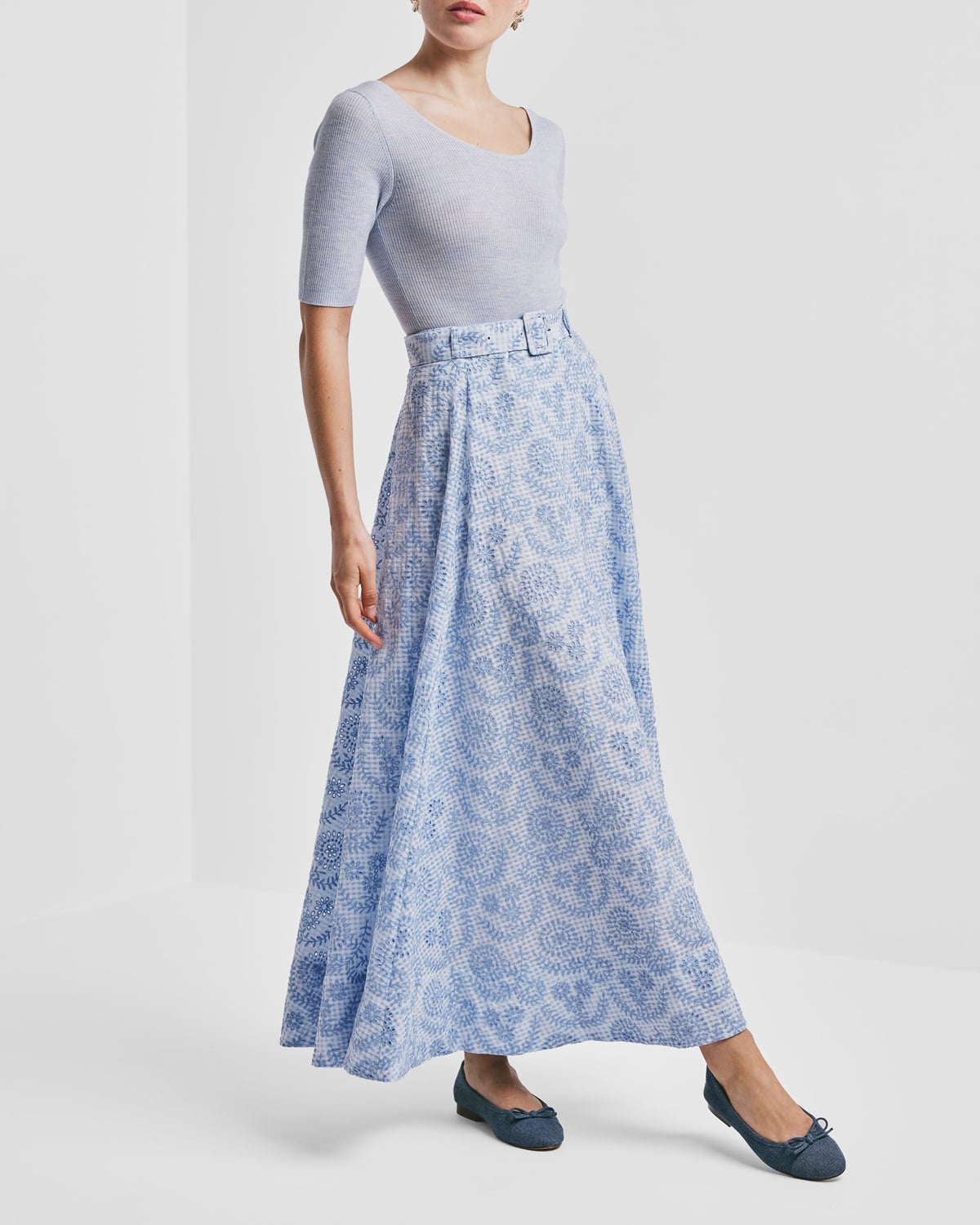 Checks Maxi Skirt, Light Blue. Image #2