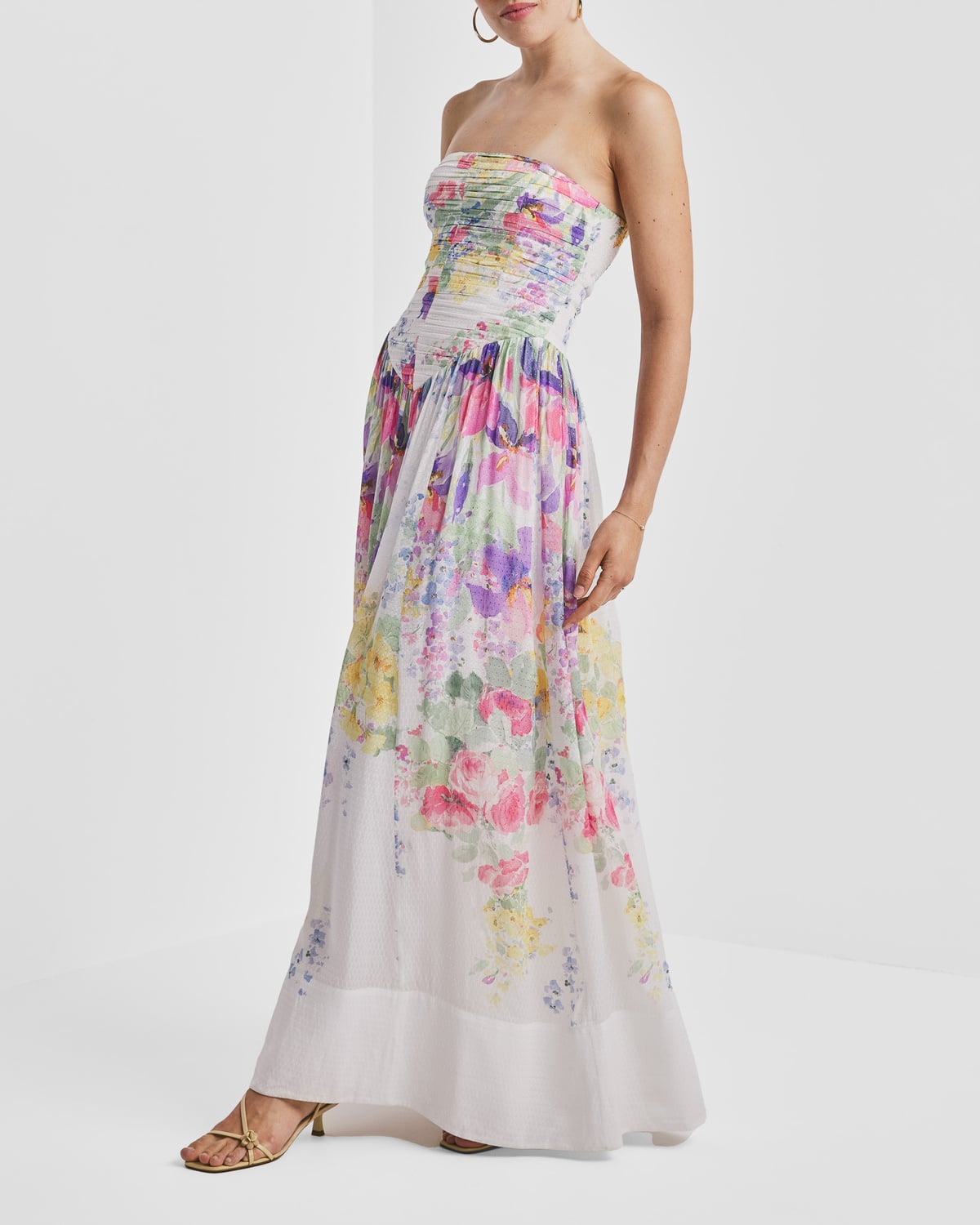 Dotted Georgette Bandeau Dress, Flower Meadow. Image #3