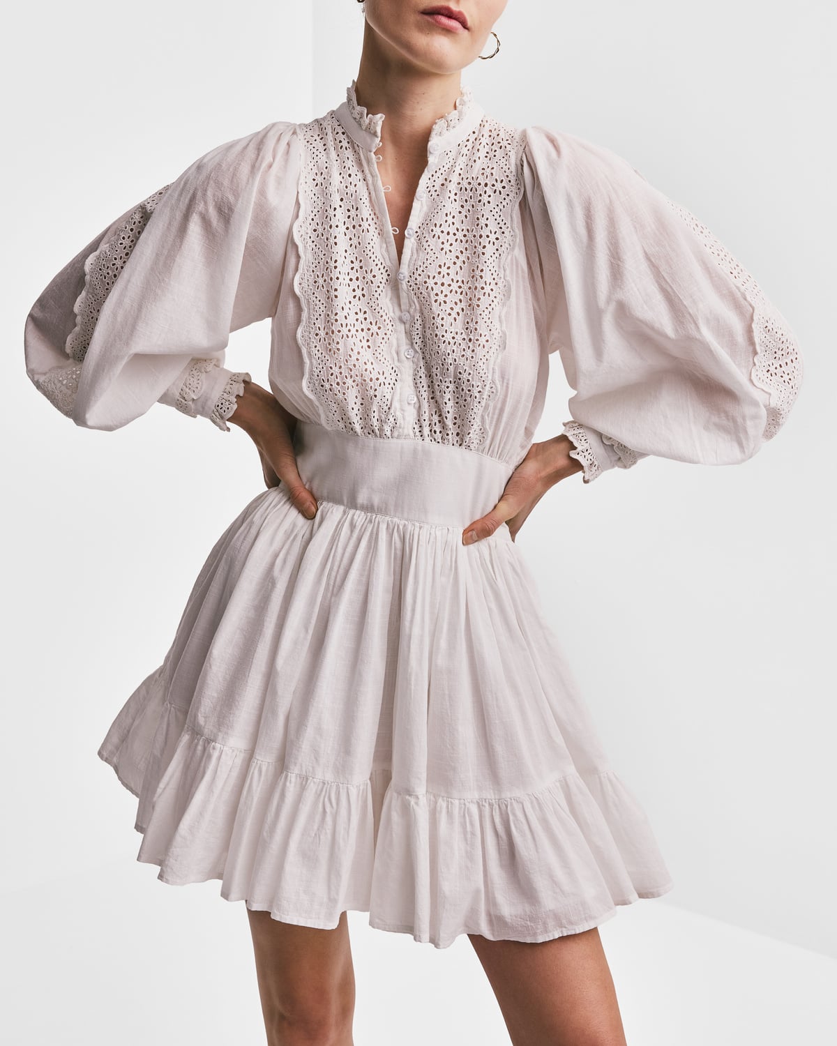 Cotton Slub Mini Dress, White. Image #3