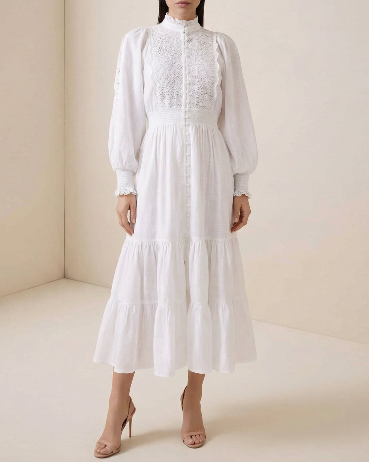 Cotton Slub Midi Dress, White. Image #2