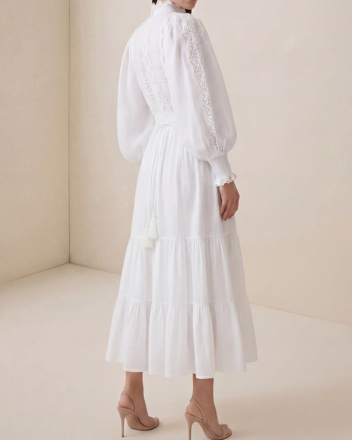 Cotton Slub Midi Dress, White. Image #3