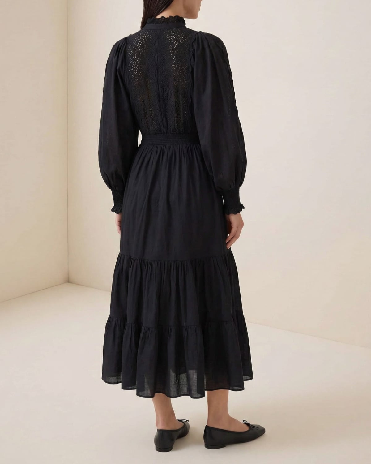 Cotton Slub Midi Dress, Black. Image #3