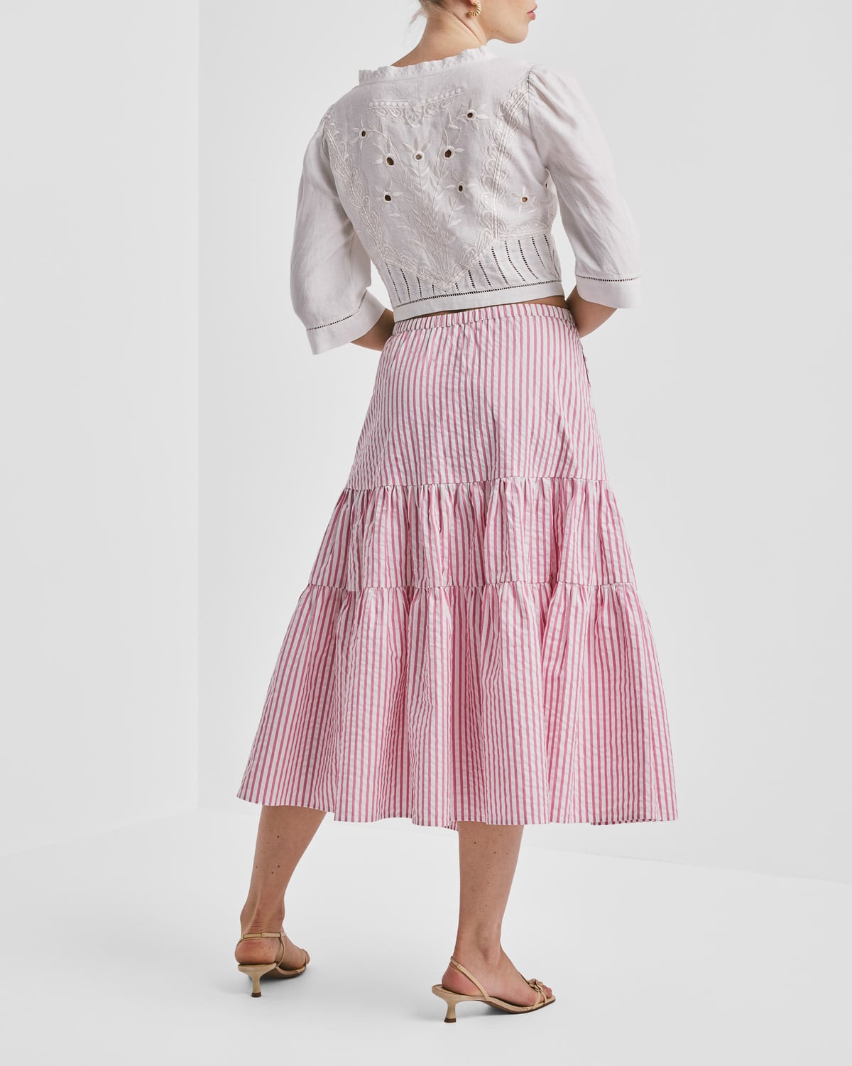 Seersucker Midi Skirt, Pink Stripe. Image #4
