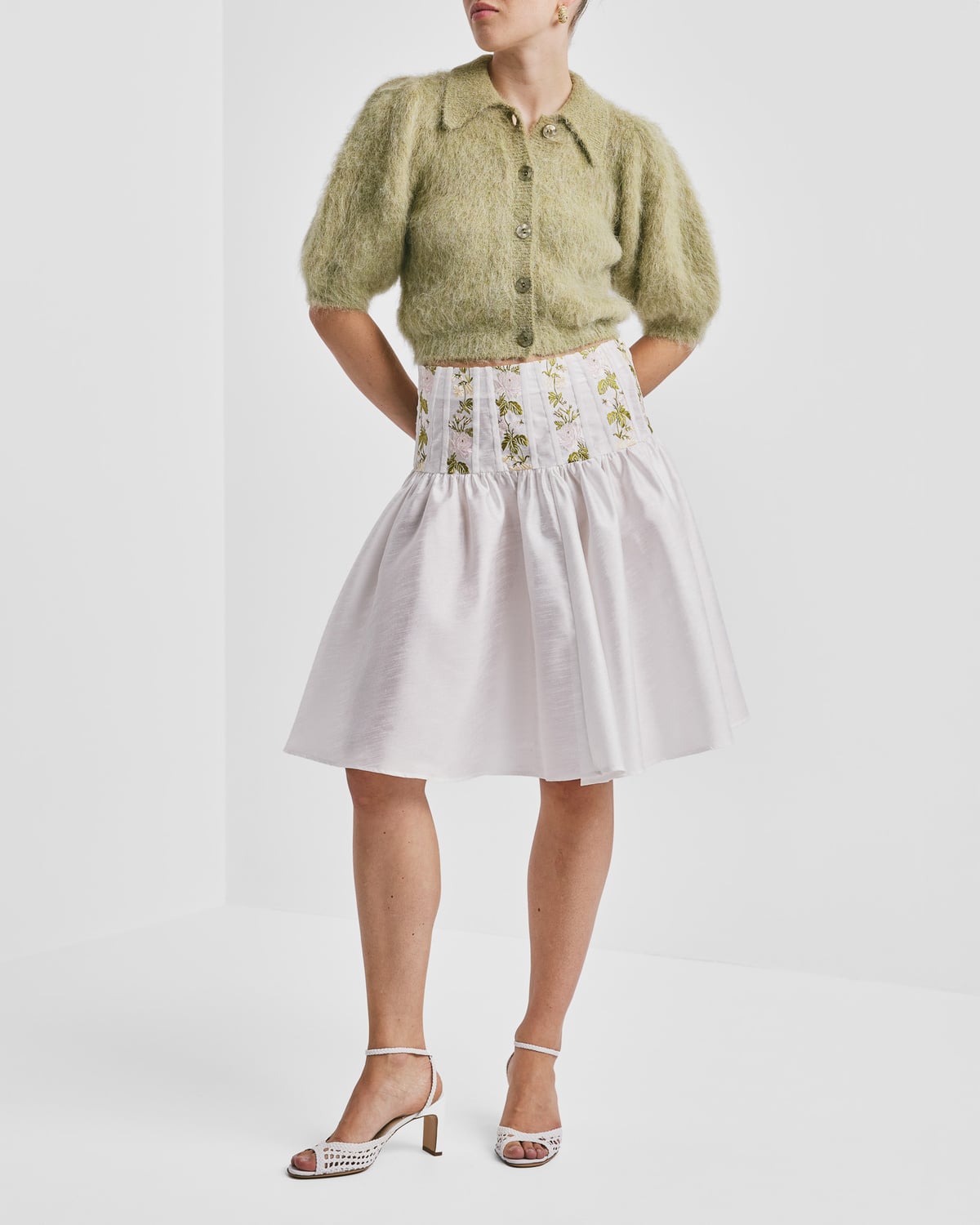 Taffeta Embroidered Skirt, White. Image #2