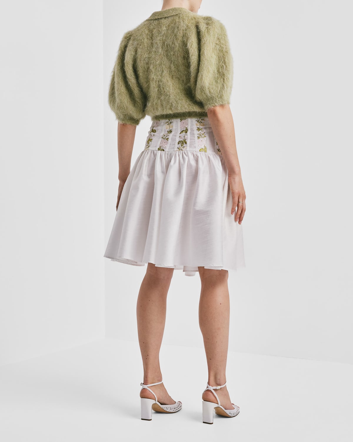 Taffeta Embroidered Skirt, White. Image #3