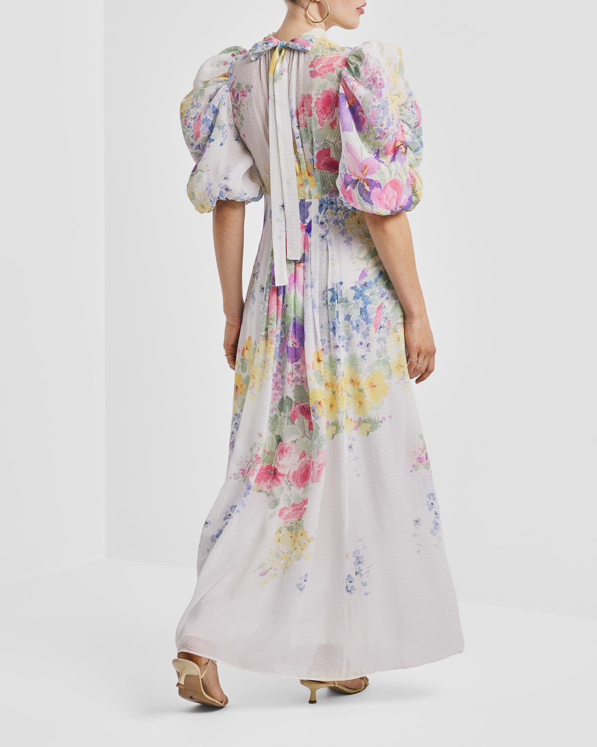 Dotted Georgette Tieback Gown, Flower Meadow. Image #3