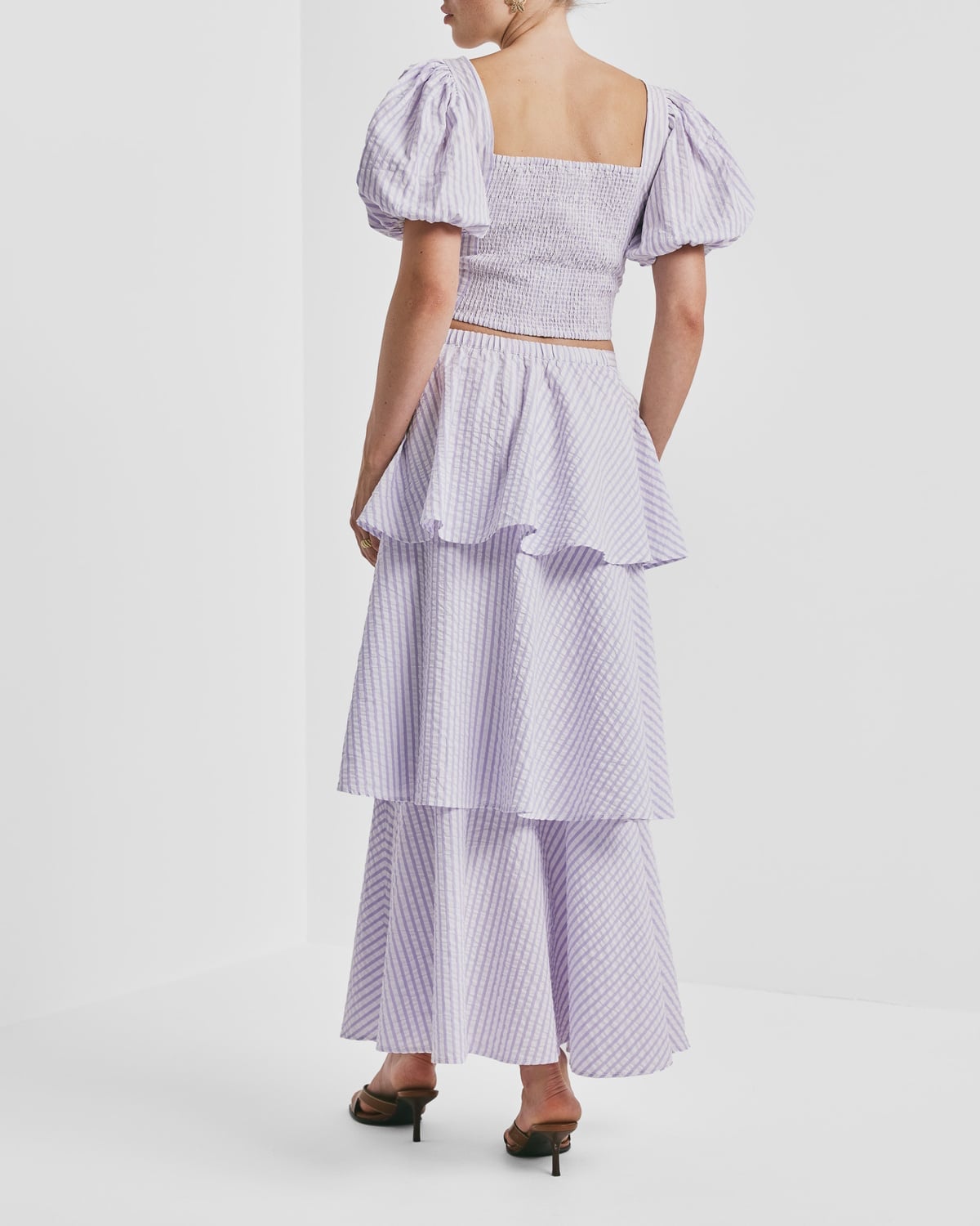 Seersucker Flounce Skirt, Lilac Stripe. Image #3