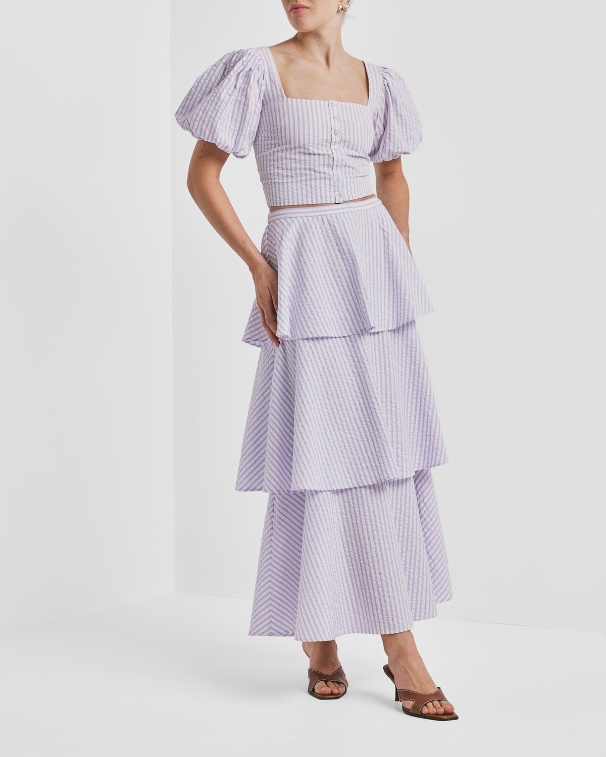 Seersucker Flounce Skirt, Lilac Stripe. Image #2
