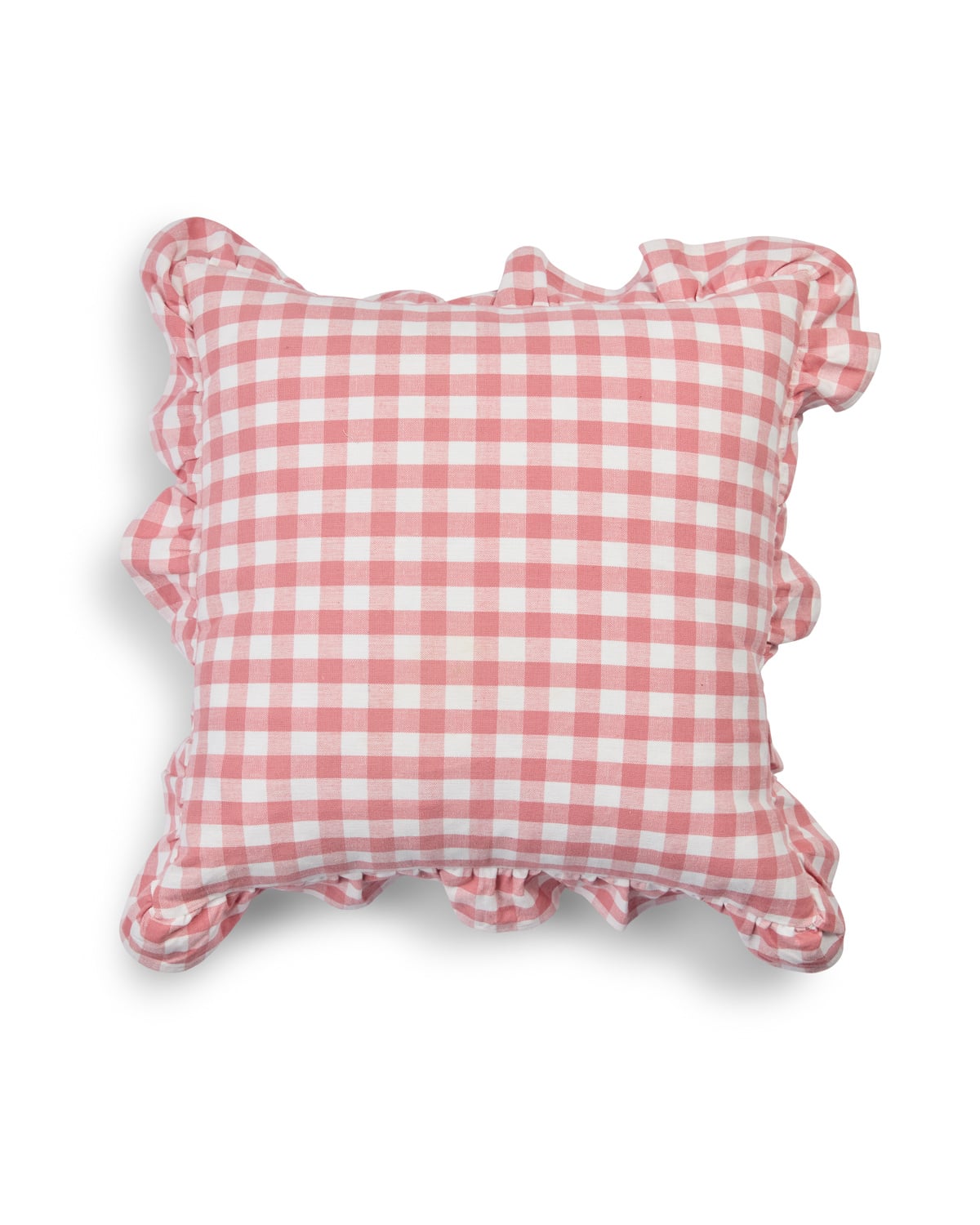Cushion Cover with Volang 50x50, Pink Checks. Image #1