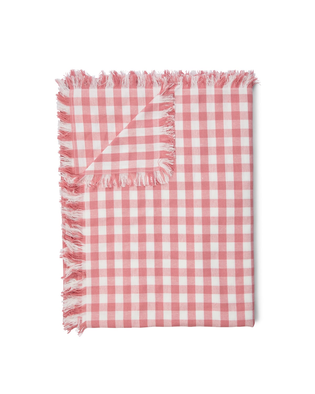 Table Cloth with Fringes 140x300, Pink Checks. Image #1