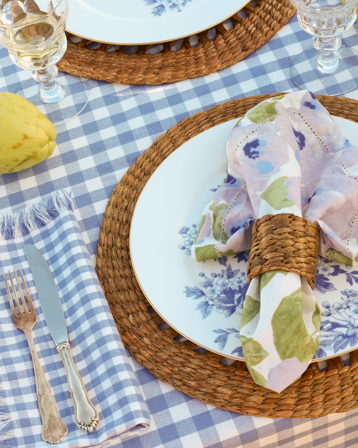 Table Cloth with Fringes 140x300, Blue Checks. Image #2