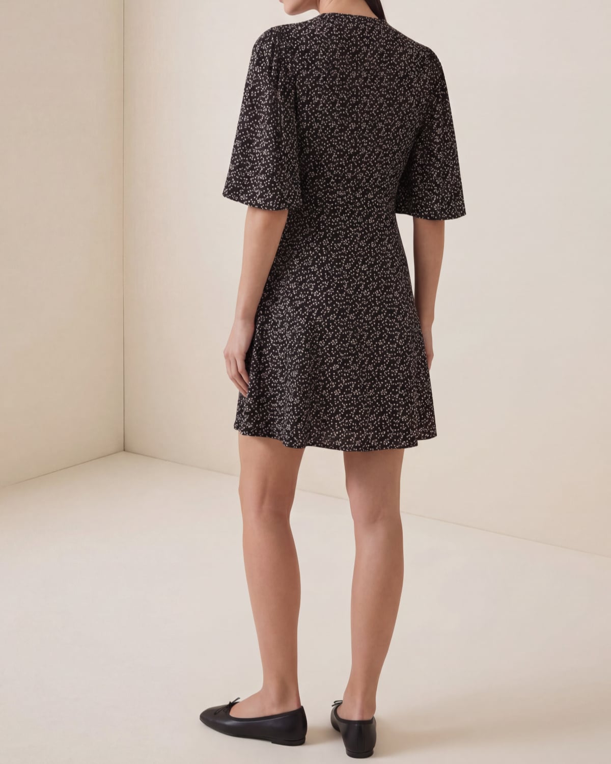 Spring V-Neck Dress, Black Dots. Image #4
