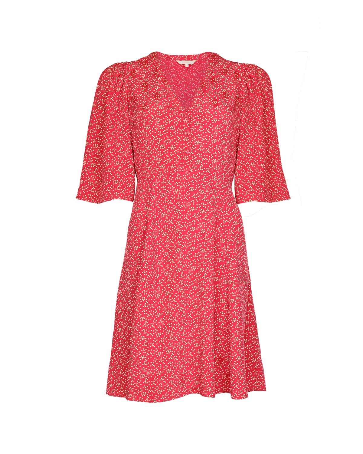 Spring V-Neck Dress, Red Dots. Image #4