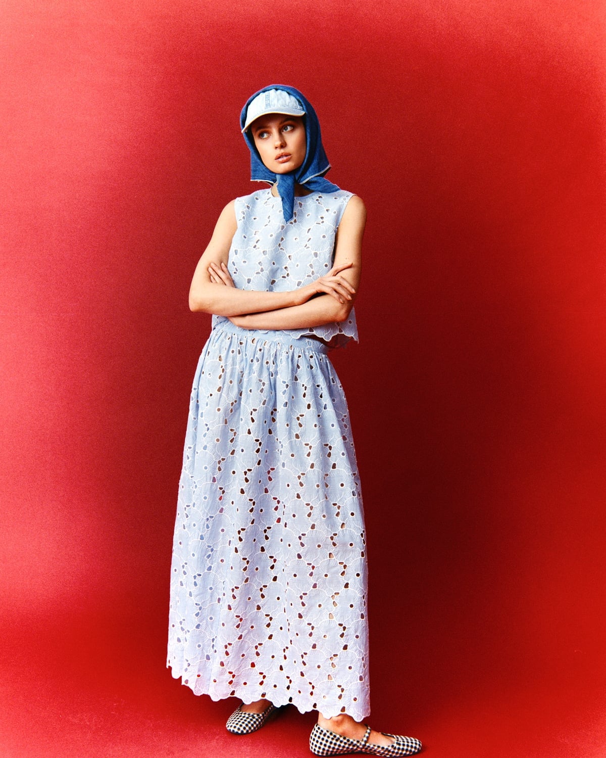 Broderie Anglaise Skirt, Light Blue. Image #1