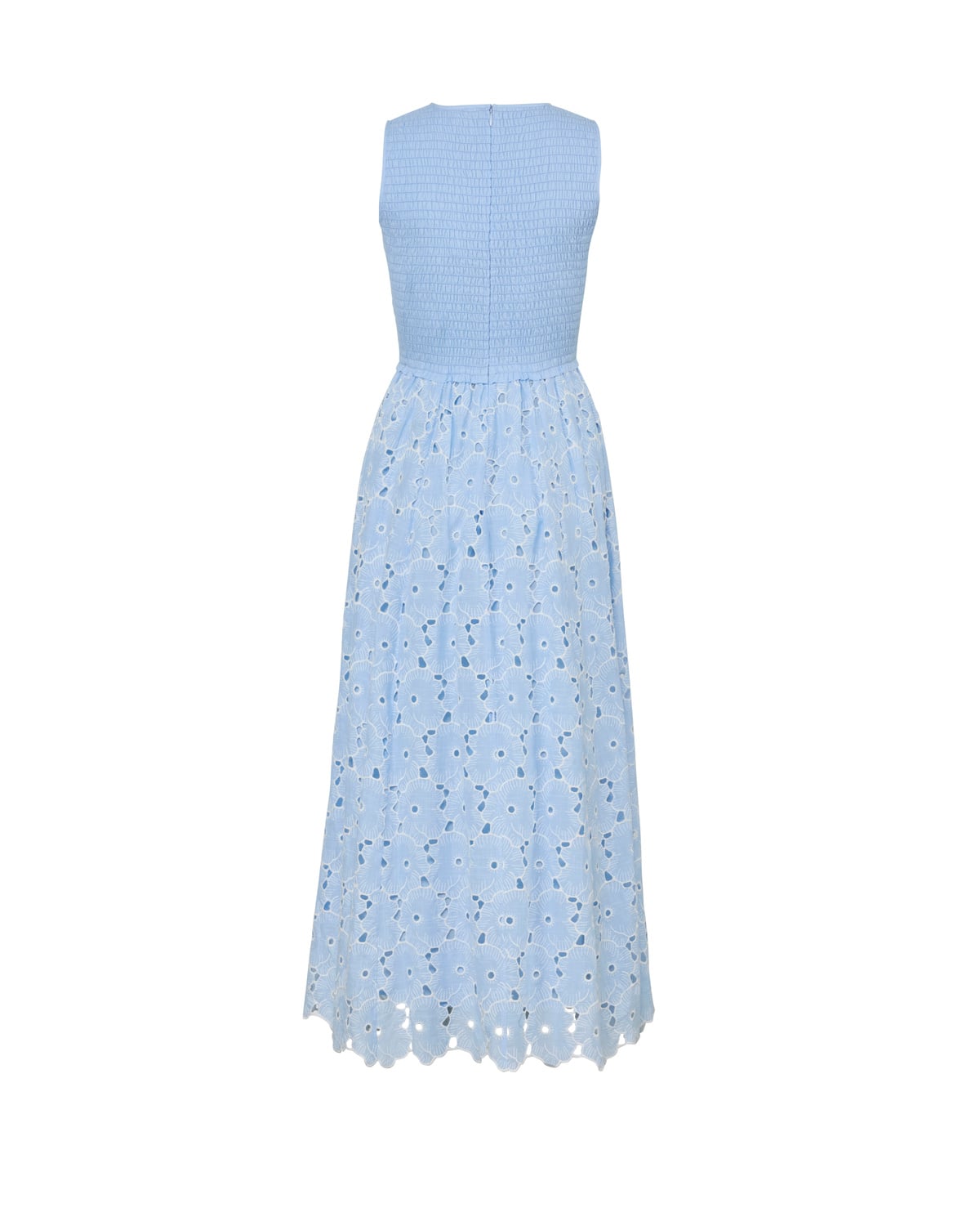 Broderie Anglaise Smocking Dress, Light Blue. Image #7