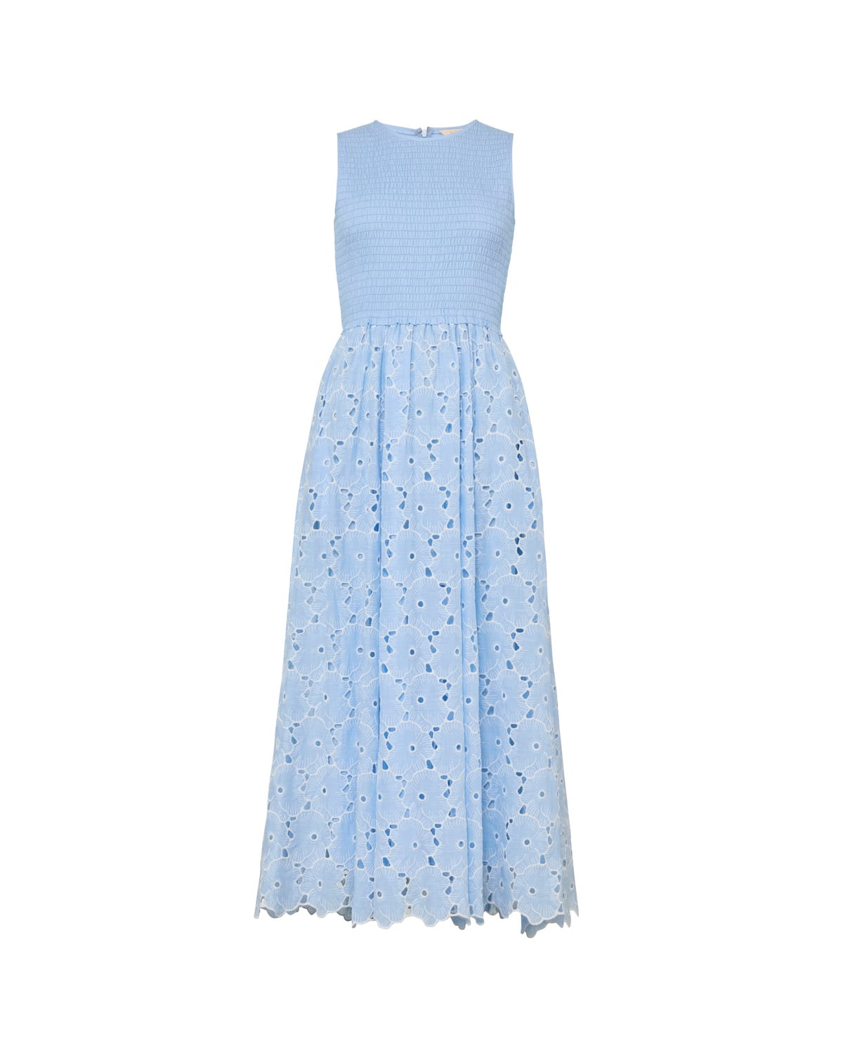 Broderie Anglaise Smocking Dress, Light Blue. Image #4