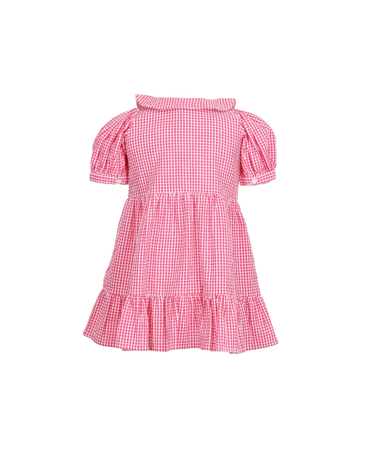 Seersucker Puffed Dress, Pink Checks. Image #2