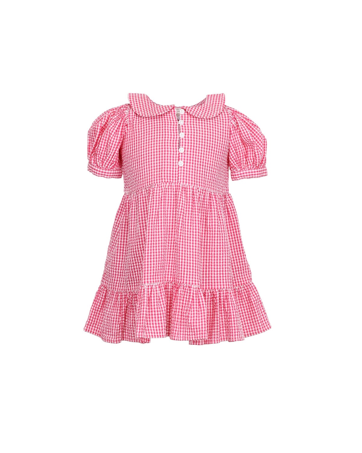 Seersucker Puffed Dress, Pink Checks. Image #1