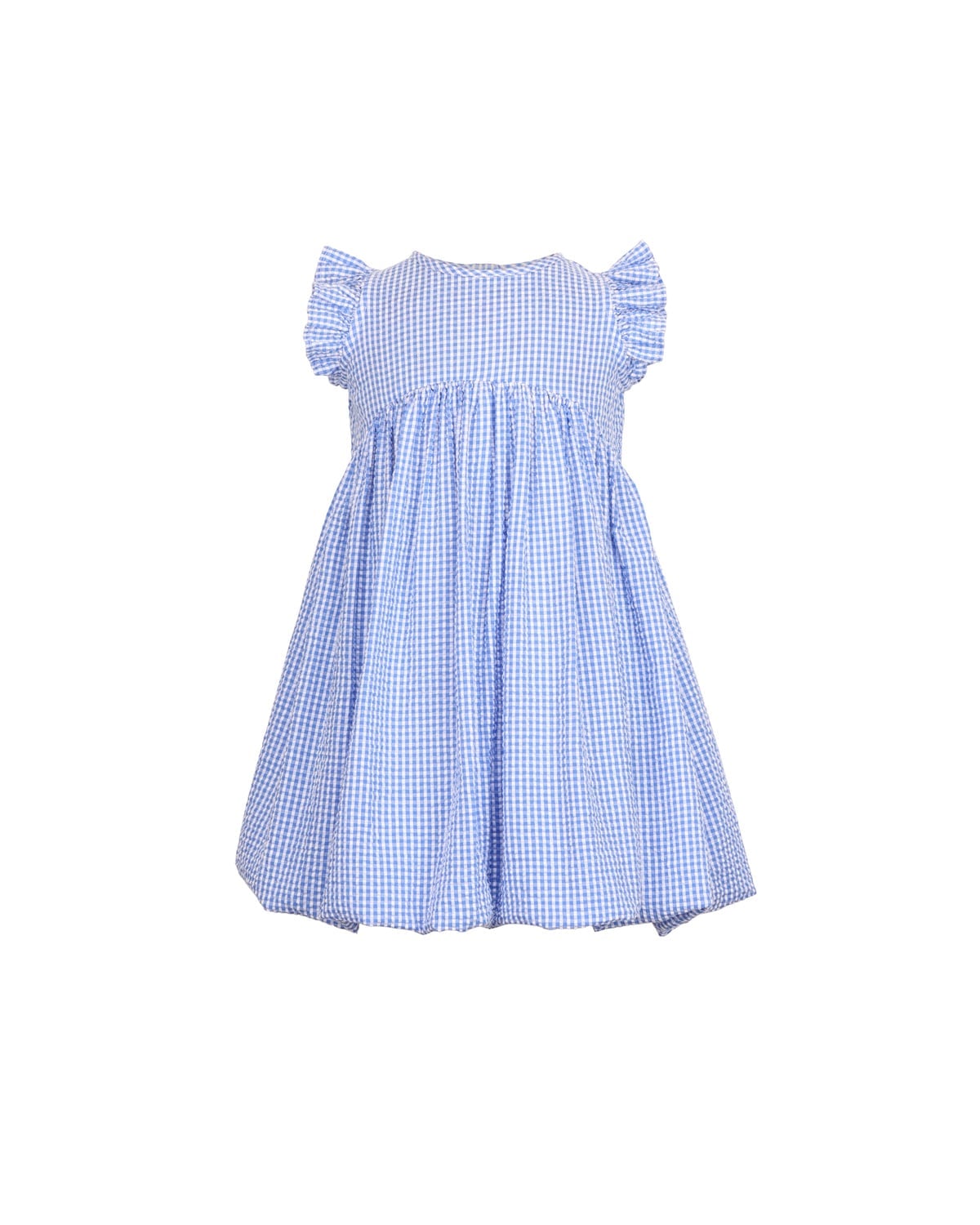 Seersucker Sleeveless Dress, Blue Checks. Image #1