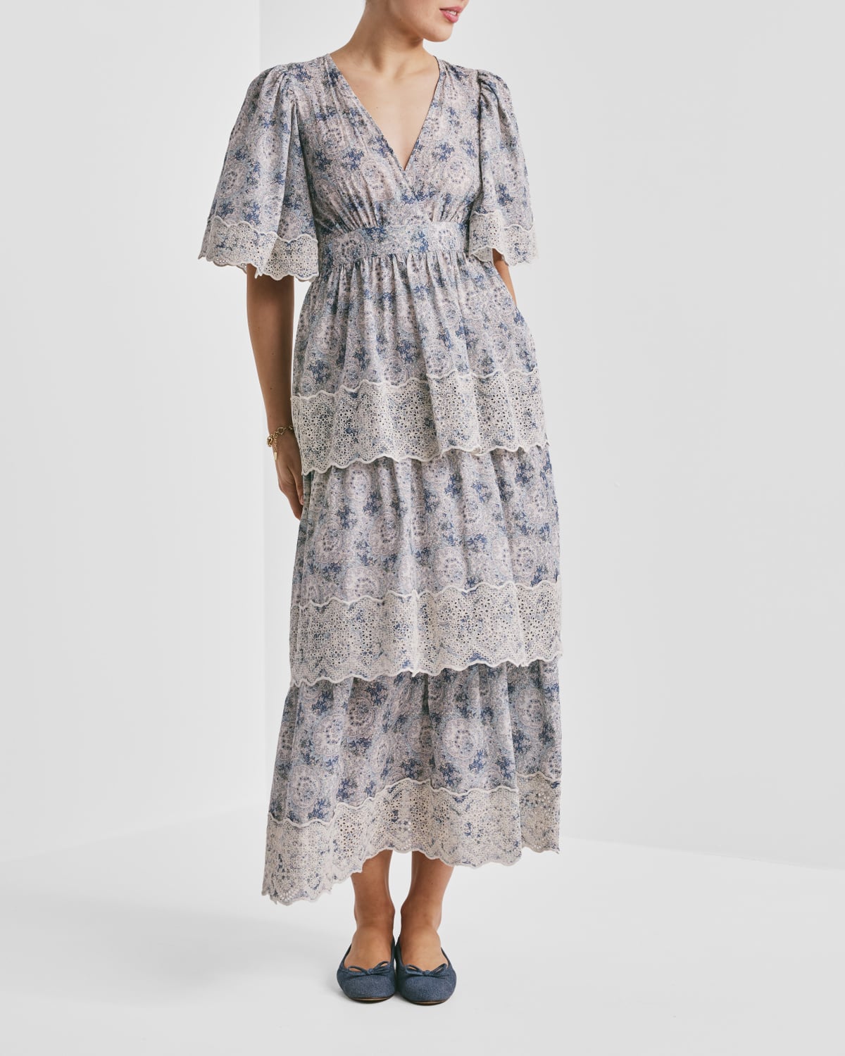 Cotton Slub Flounce Dress, Blue Paisley. Image #4