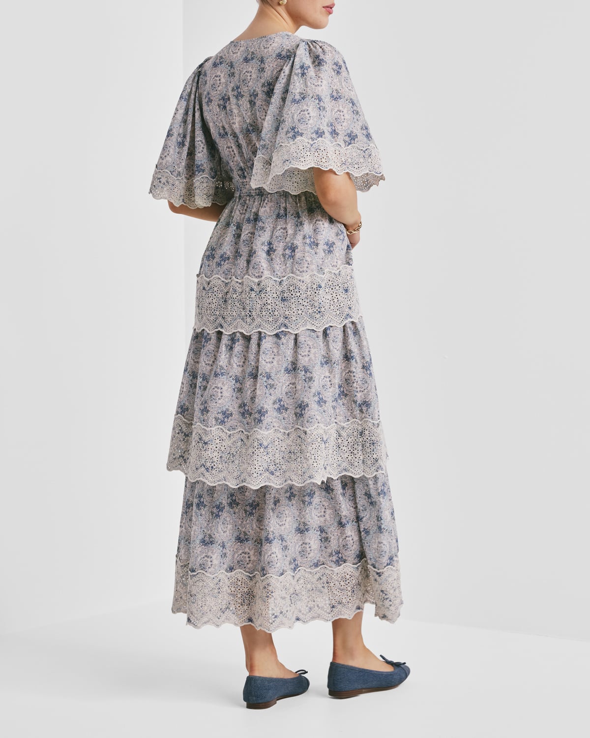 Cotton Slub Flounce Dress, Blue Paisley. Image #3