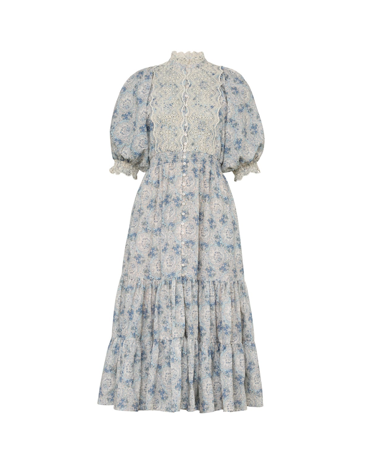 Cotton Slub Midi Dress, Blue Paisley. Image #1