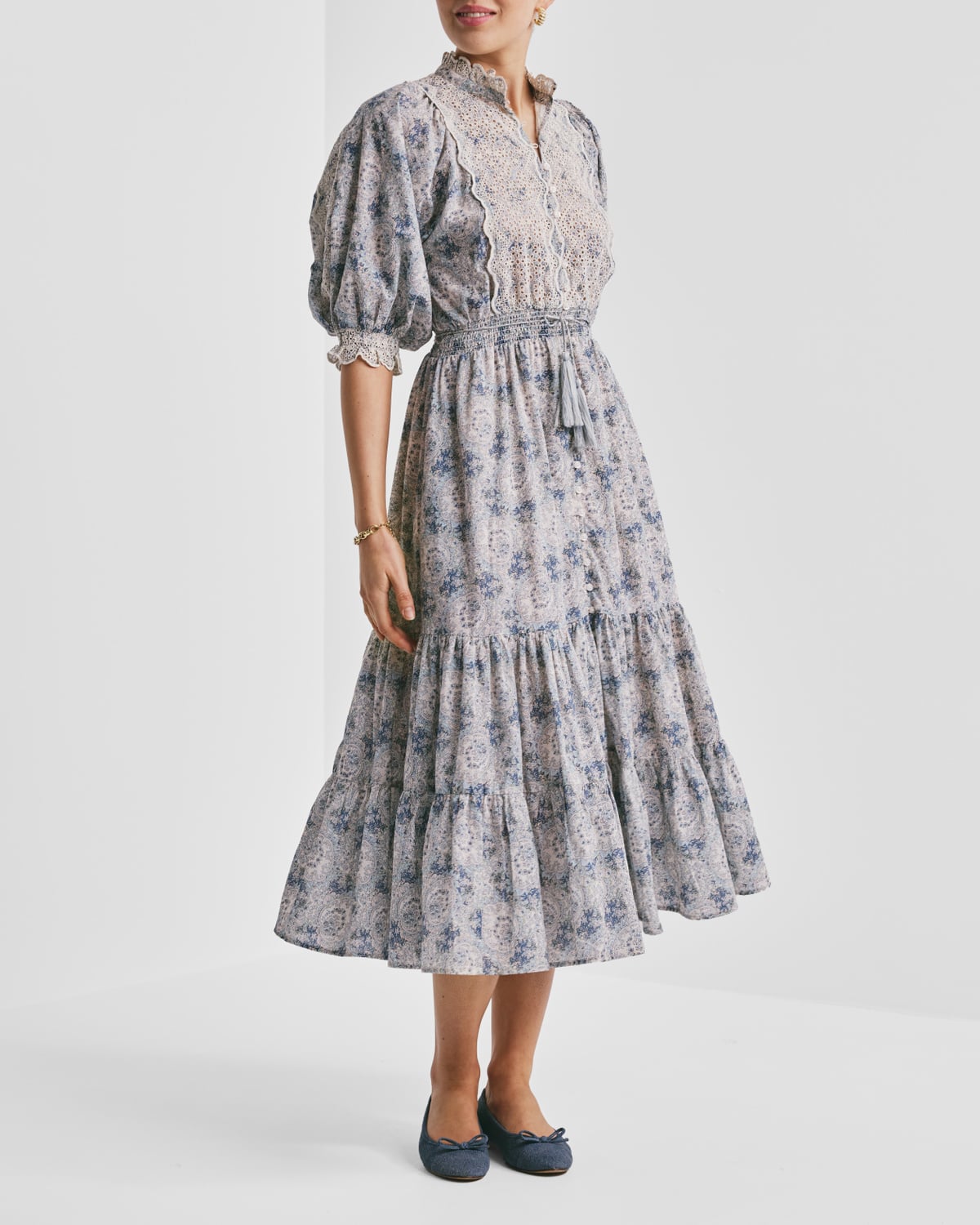 Cotton Slub Midi Dress, Blue Paisley. Image #3