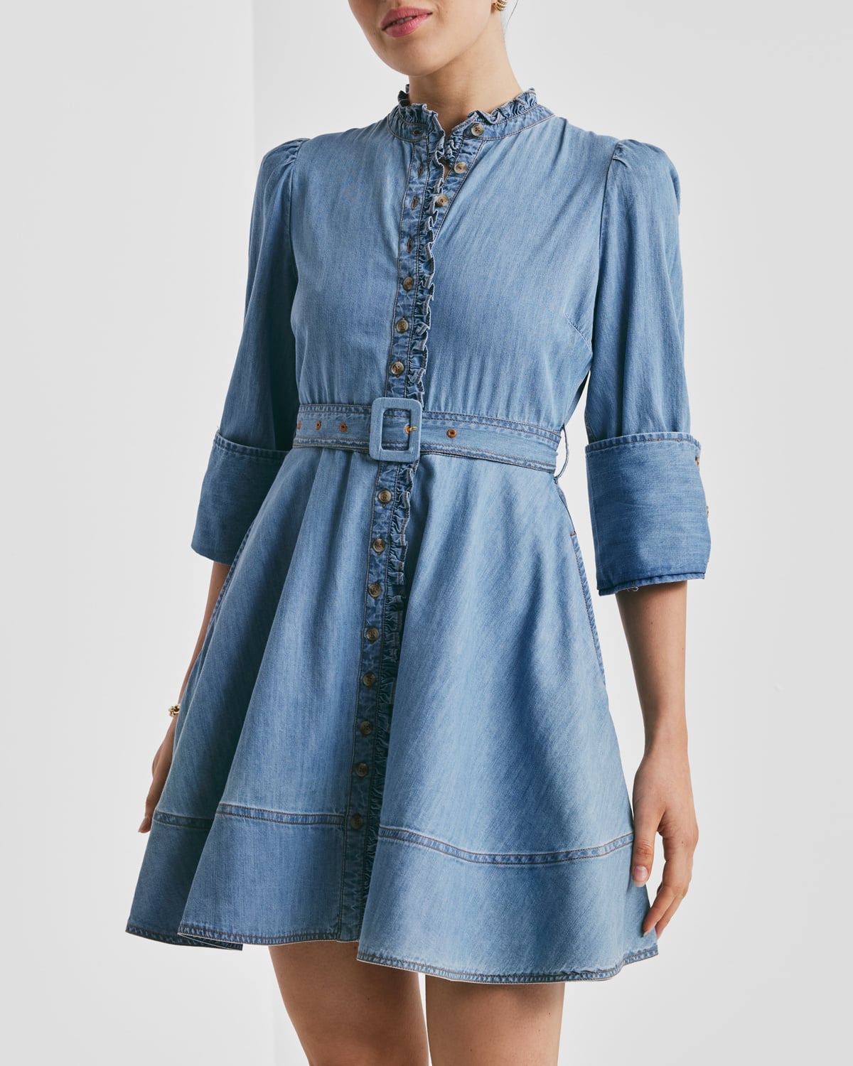Denim Mini Dress, Light Blue. Image #2