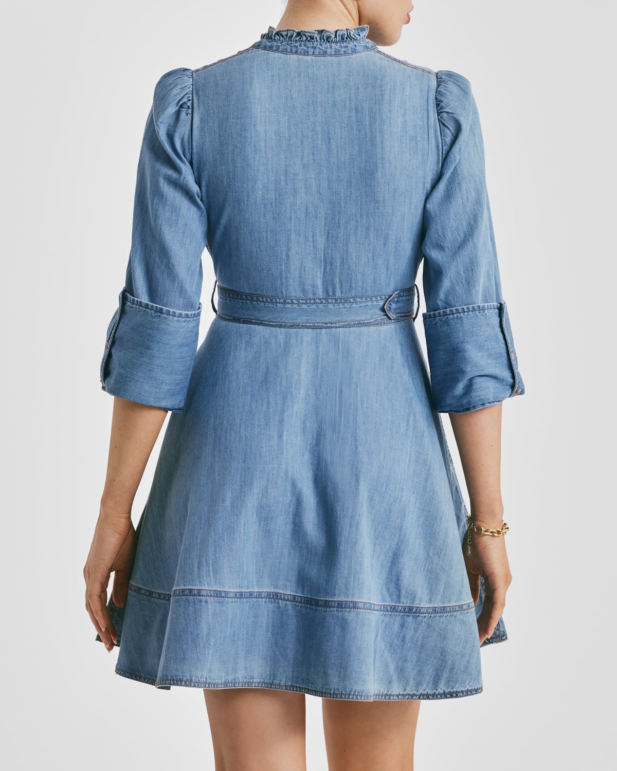 Denim Mini Dress, Light Blue. Image #3