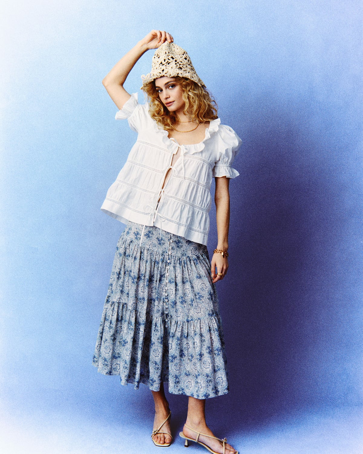 Cotton Slub Midi Skirt, Blue Paisley. Image #1