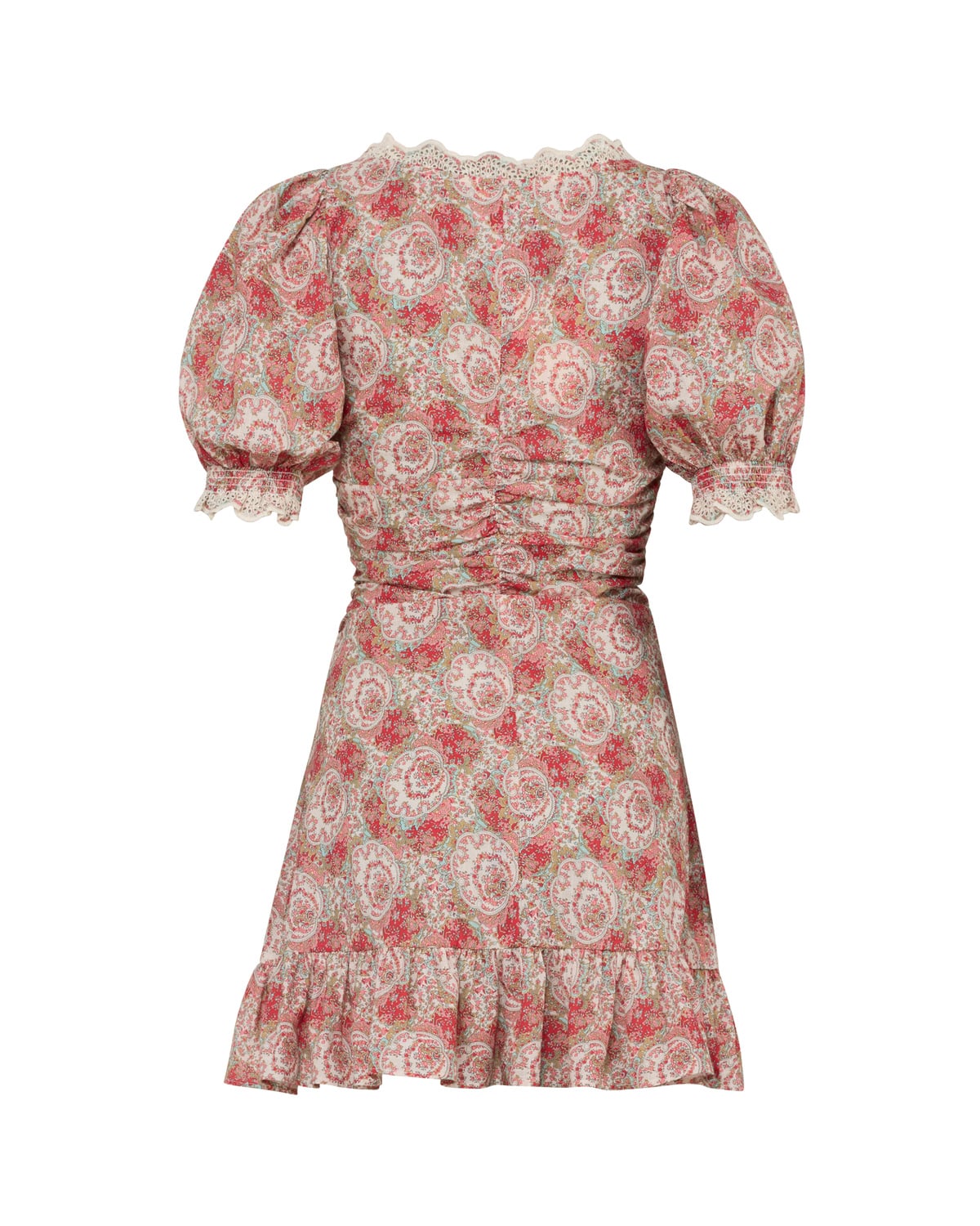 Cotton Slub Rouching Dress, Red Paisley. Image #4