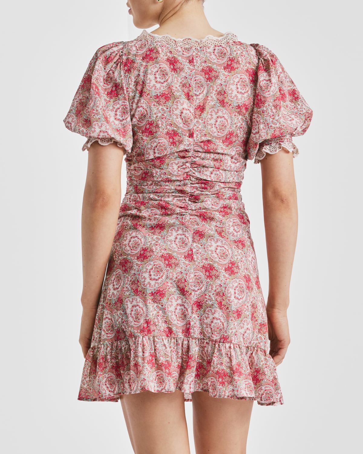 Cotton Slub Rouching Dress, Red Paisley. Image #3