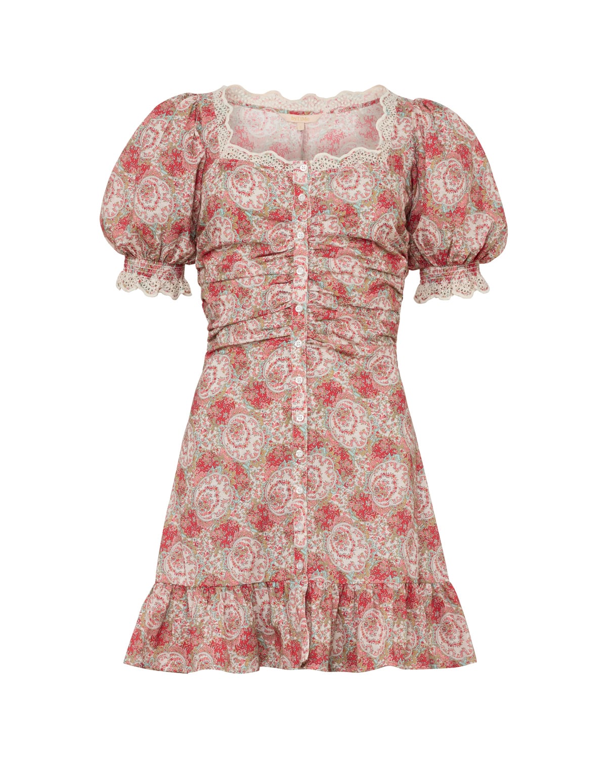 Cotton Slub Rouching Dress, Red Paisley. Image #1