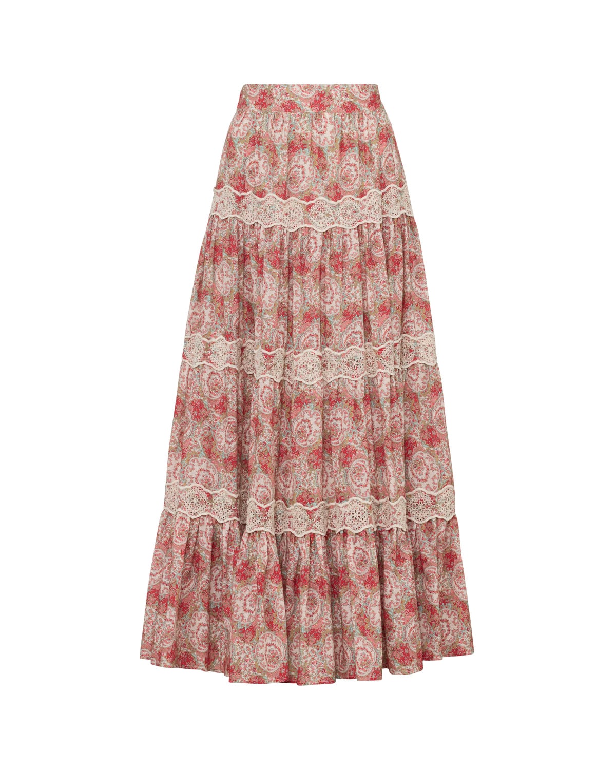 Cotton Slub Maxi Skirt, Red Paisley. Image #2