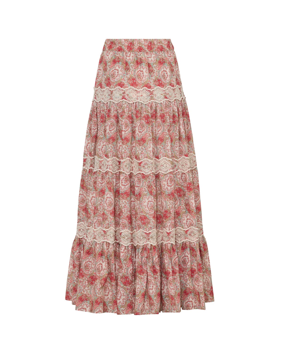 Cotton Slub Maxi Skirt, Red Paisley. Image #3