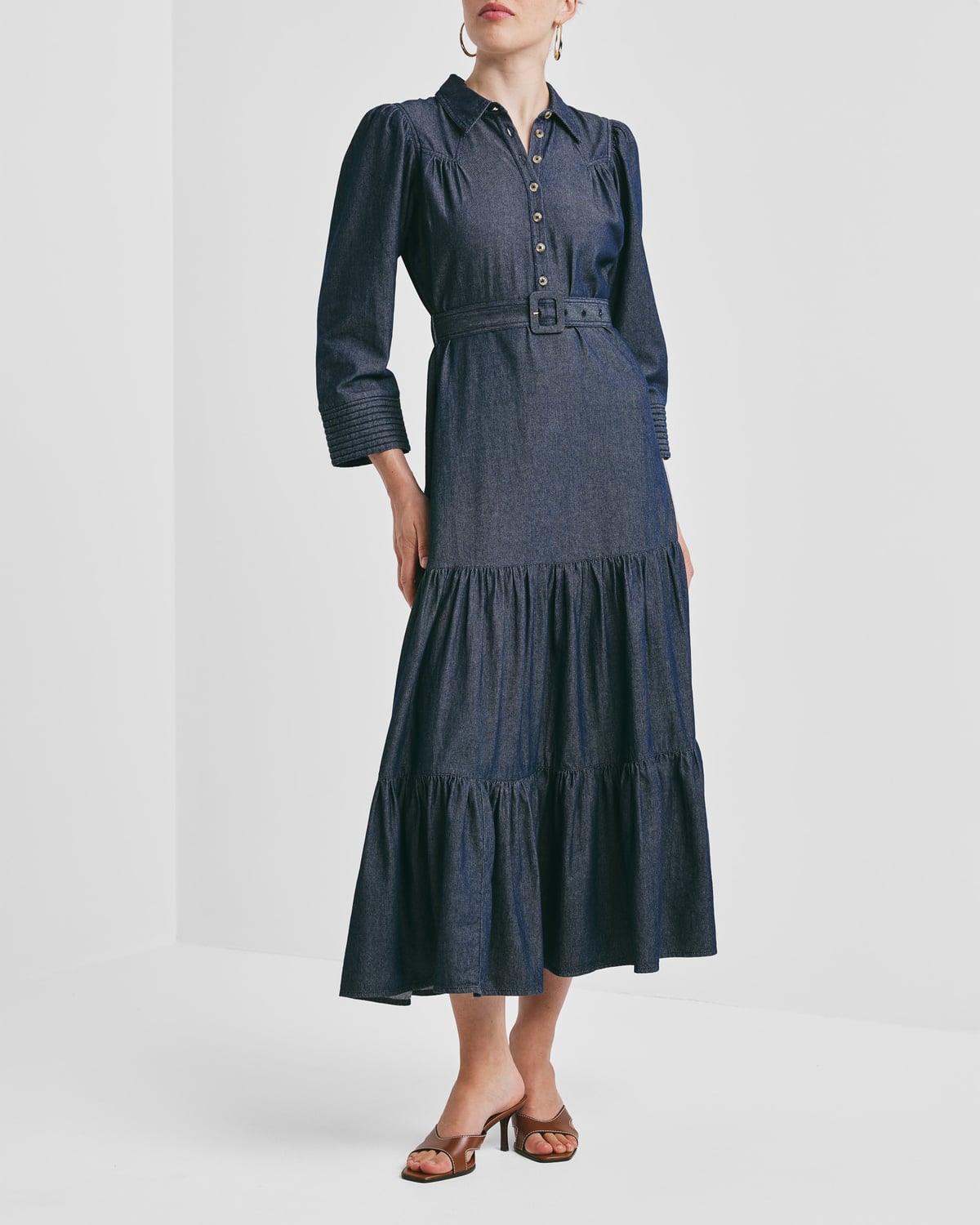 Denim Shirt Dress, Dark Blue. Image #1