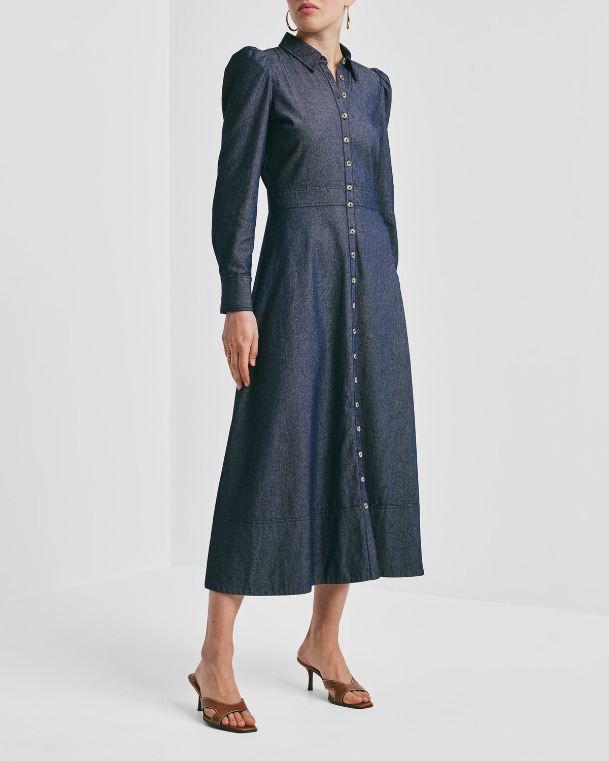 Denim Button-Down Dress, Dark Blue. Image #1