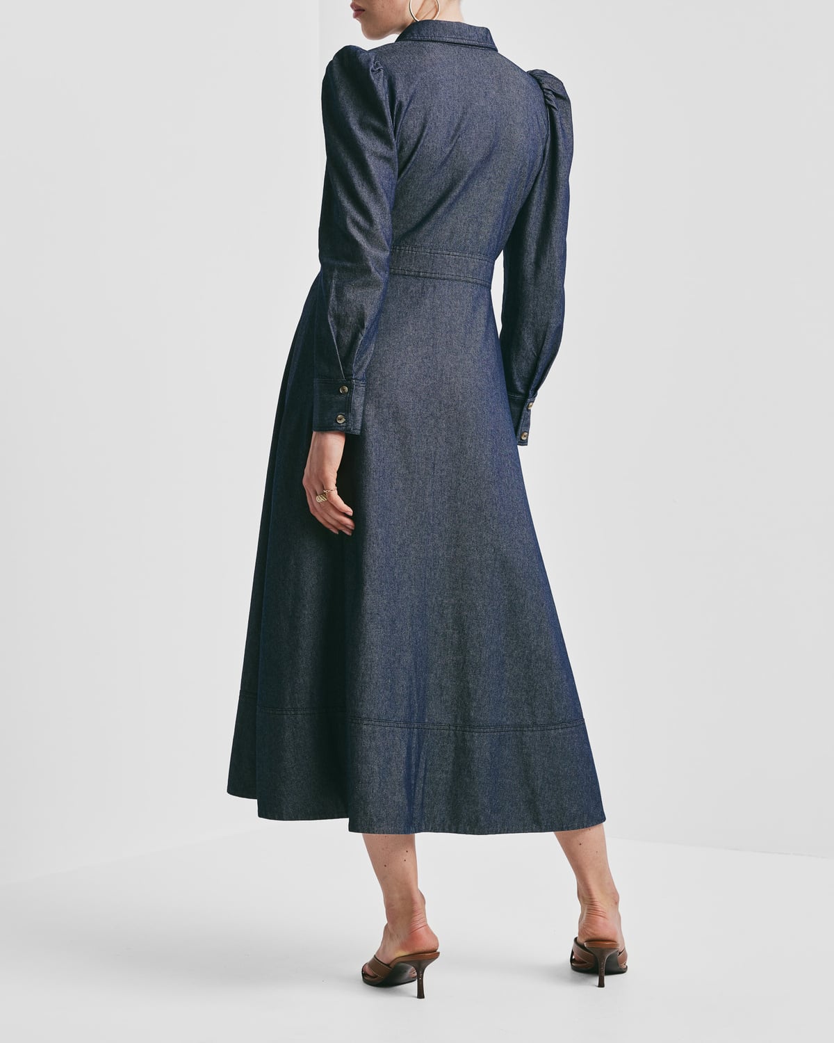 Denim Button-Down Dress, Dark Blue. Image #3