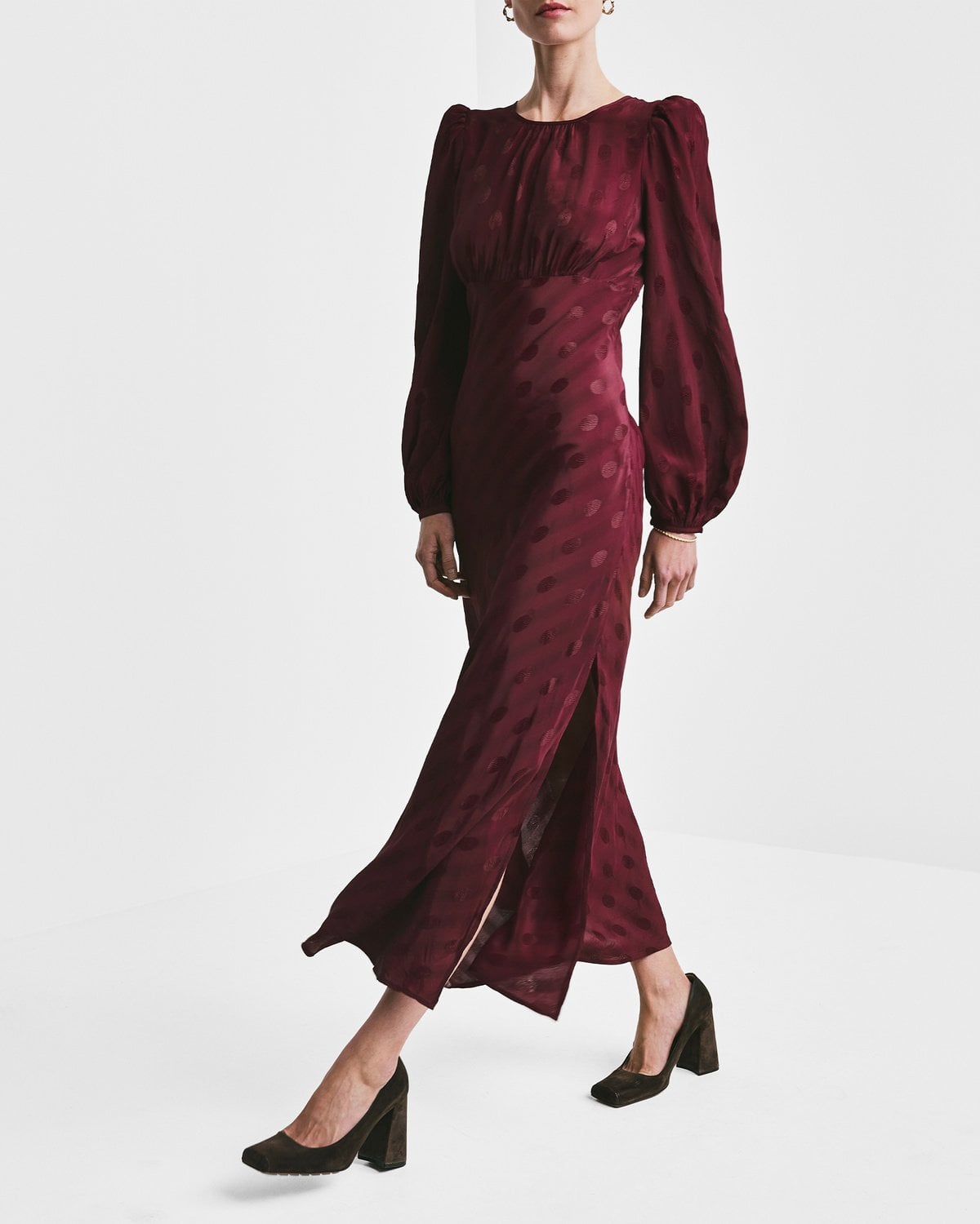 Viscose Midi Dress, Burgundy. Image #3
