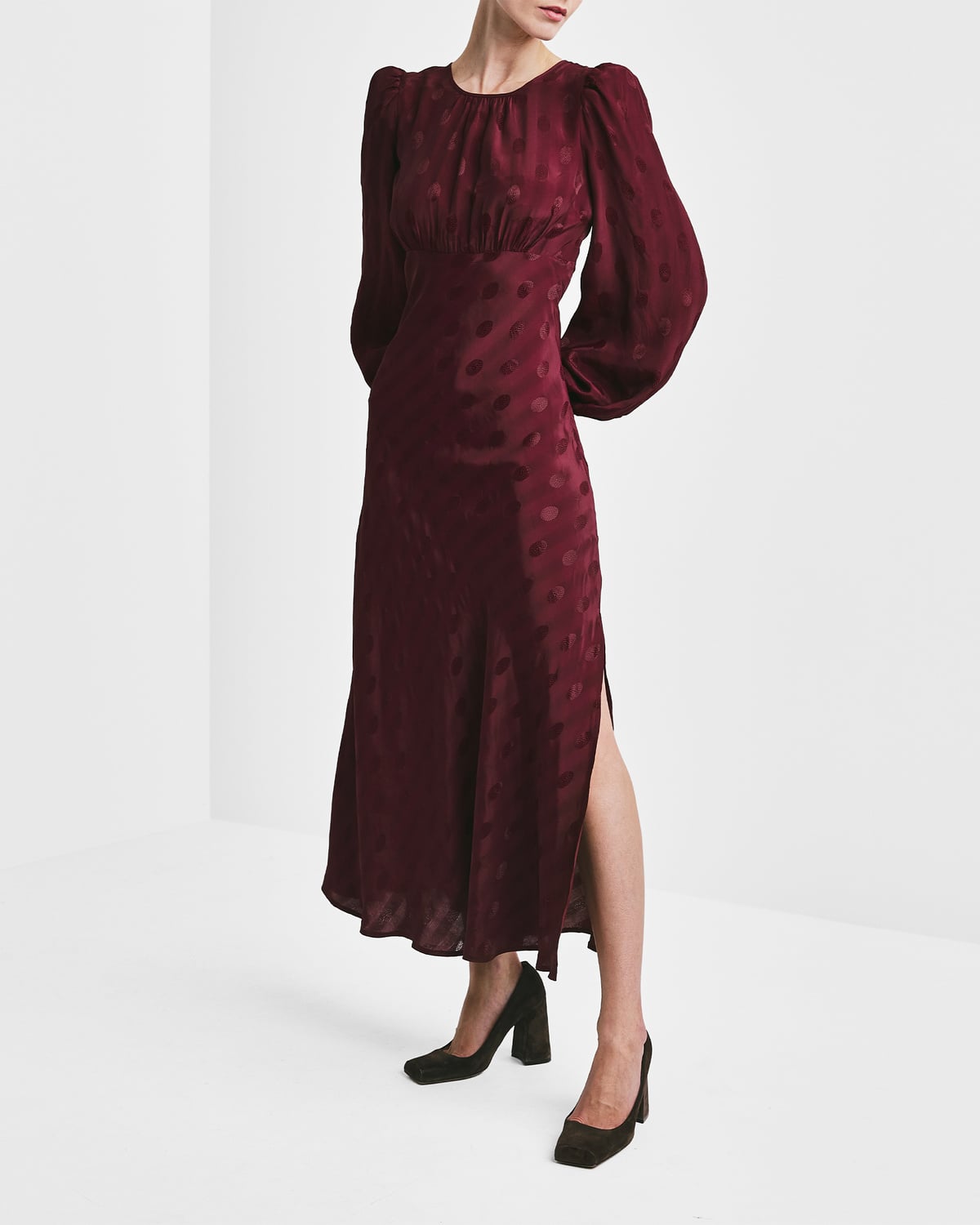 Viscose Midi Dress, Burgundy. Image #4