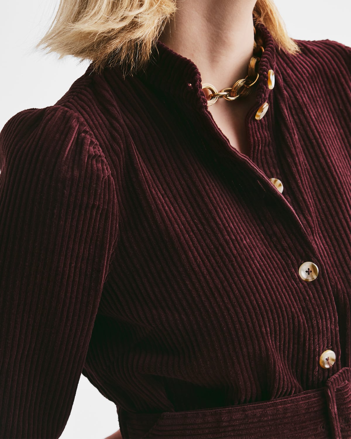 Corduroy Belt Dress, Burgundy. Image #2