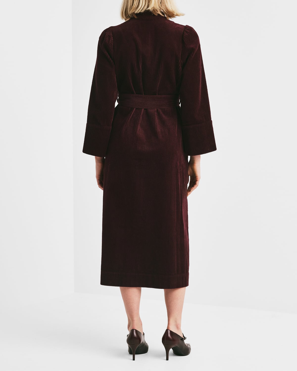 Corduroy Belt Dress, Burgundy. Image #3
