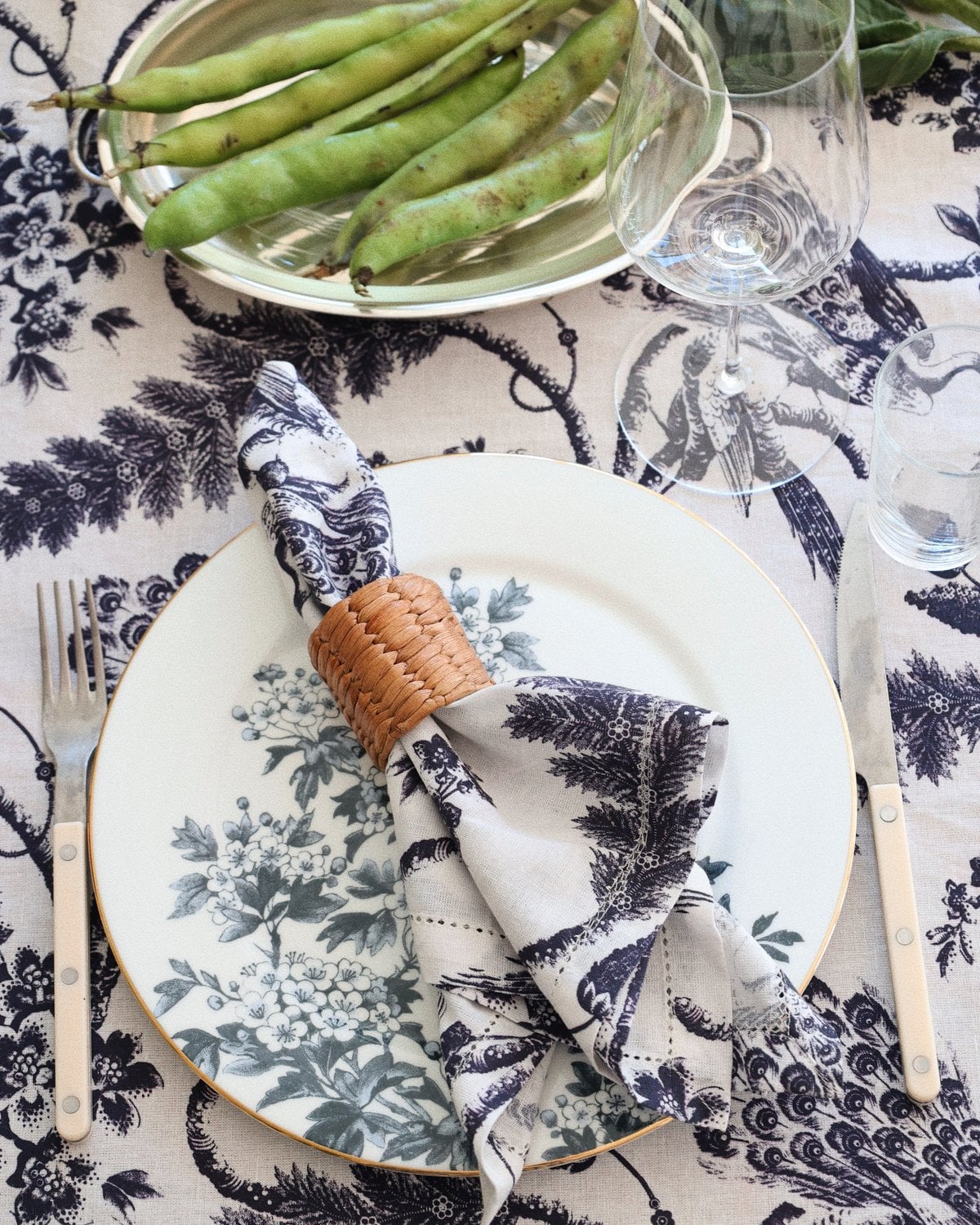 Linen Table Cloth 130x300, Blue Birds. Image #1