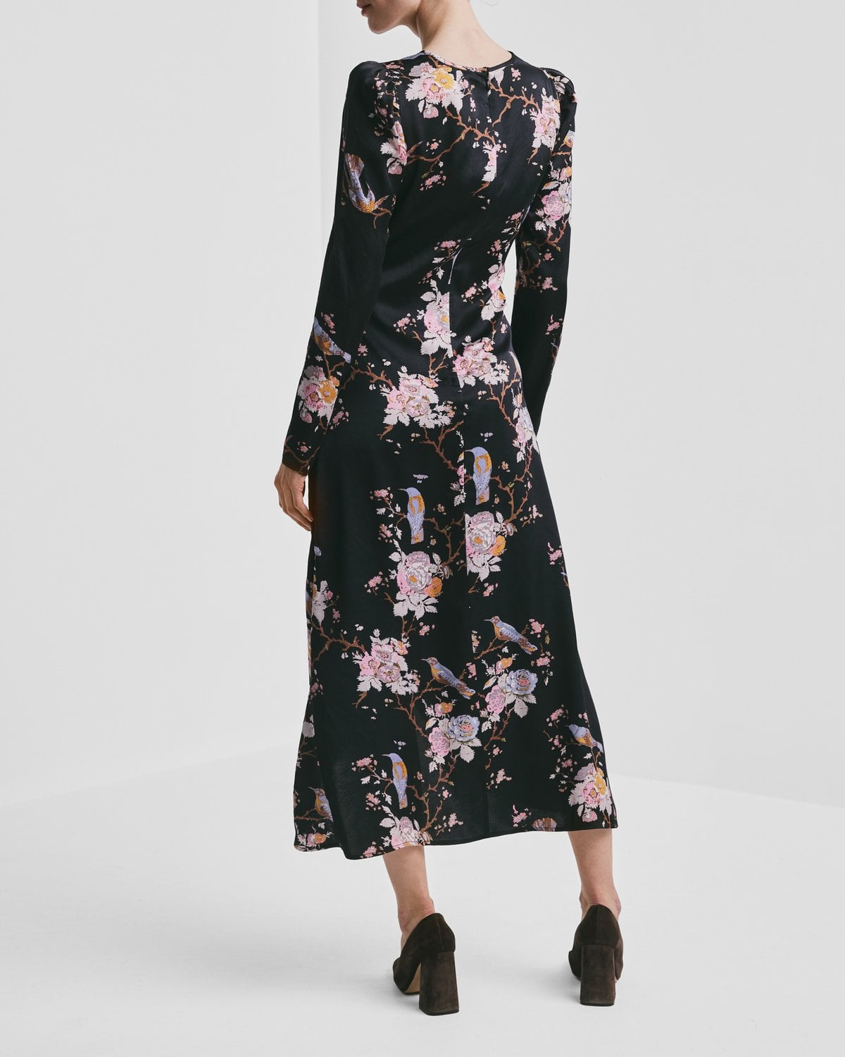 Satin Midi Dress, Midnight Birds. Image #4