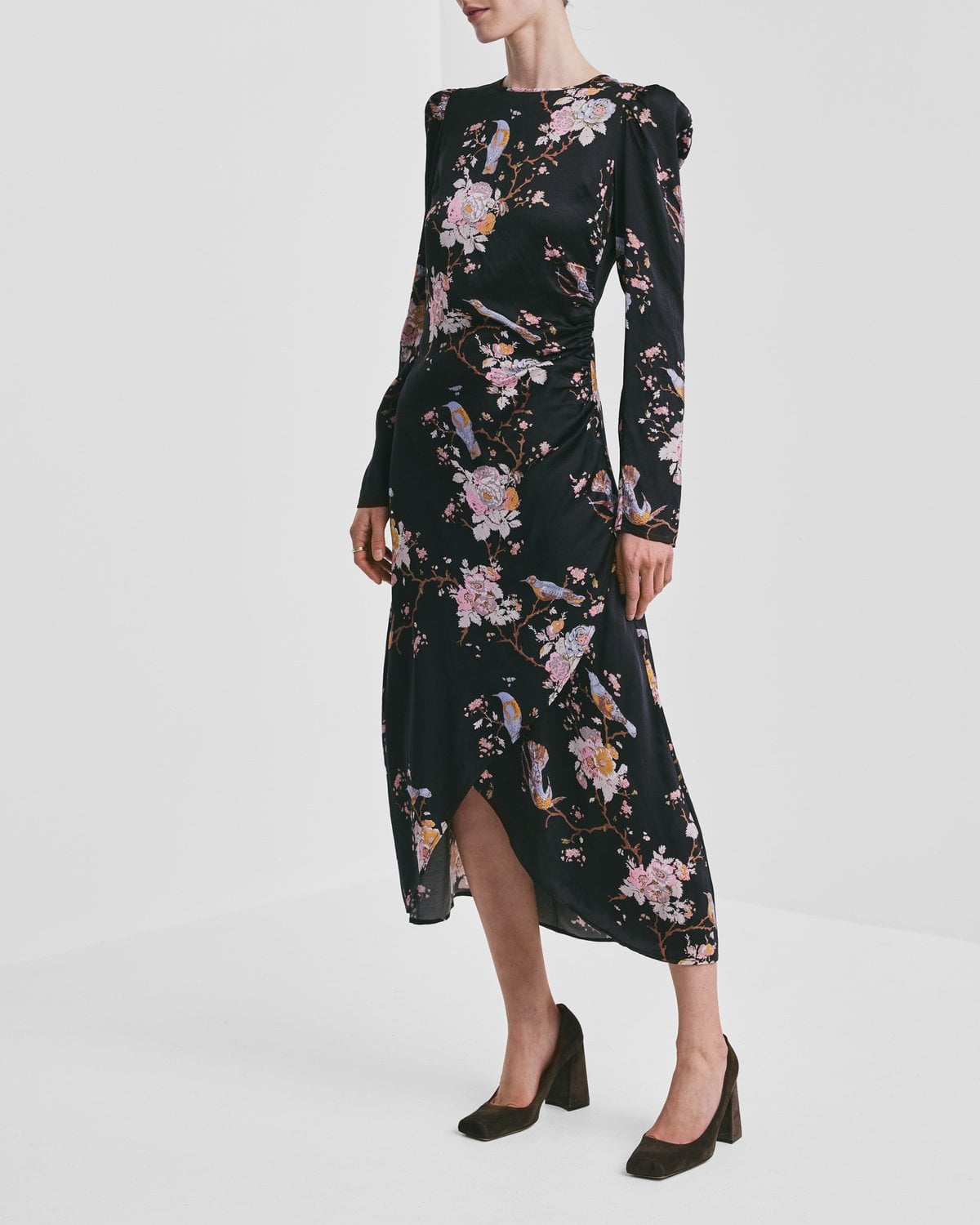 Satin Midi Dress, Midnight Birds. Image #3