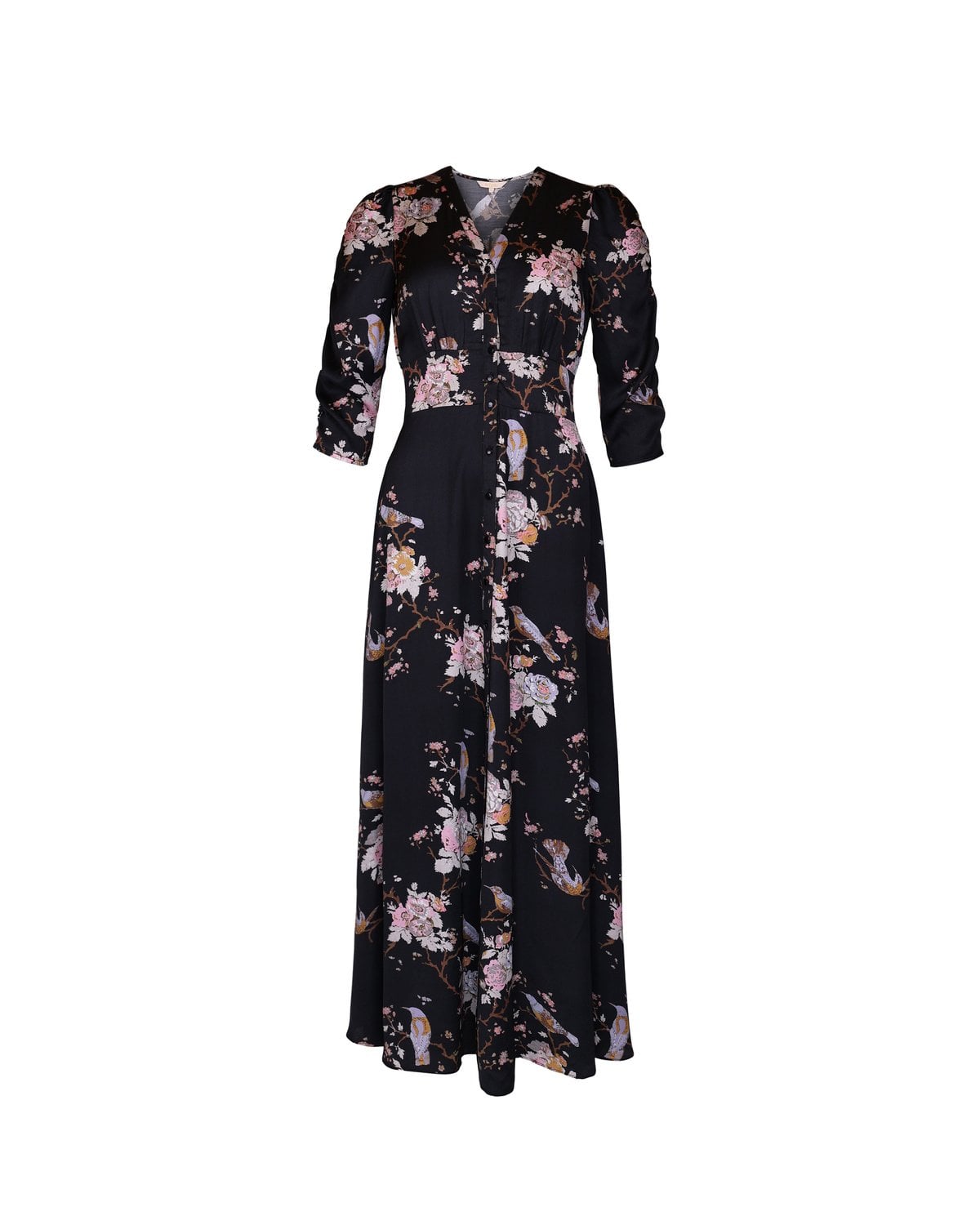 Satin Button-Down Dress, Midnight Birds. Image #1