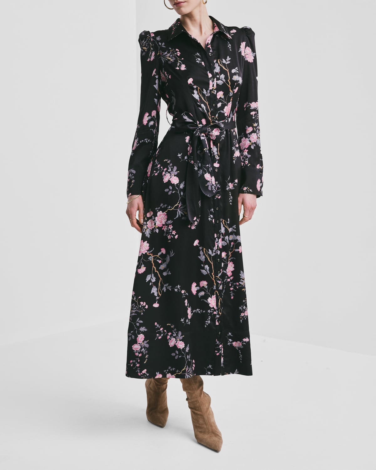 Satin Belt Dress, Midnight Garden. Image #1