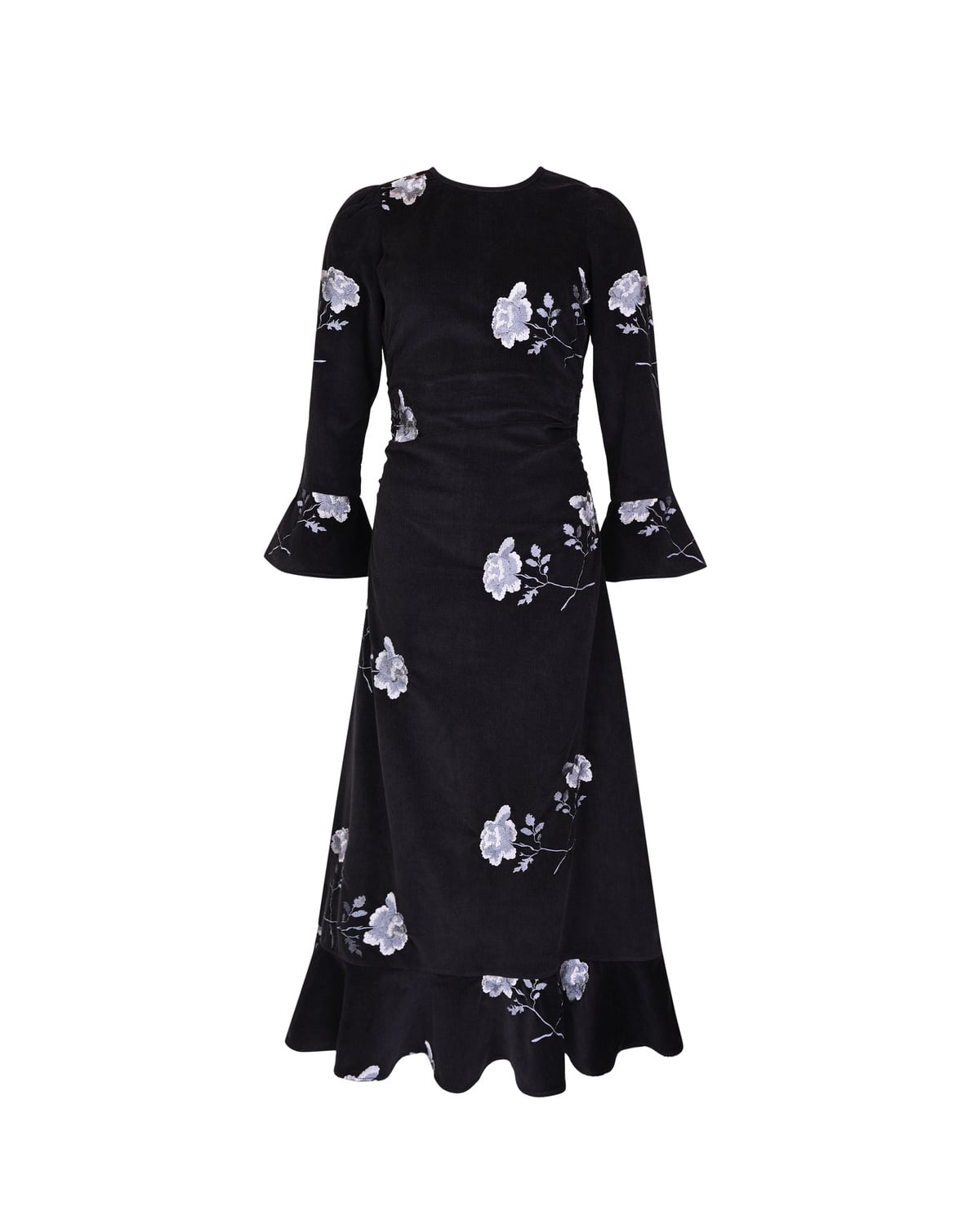 Cord Flounce Maxi Dress, Black. Image #1