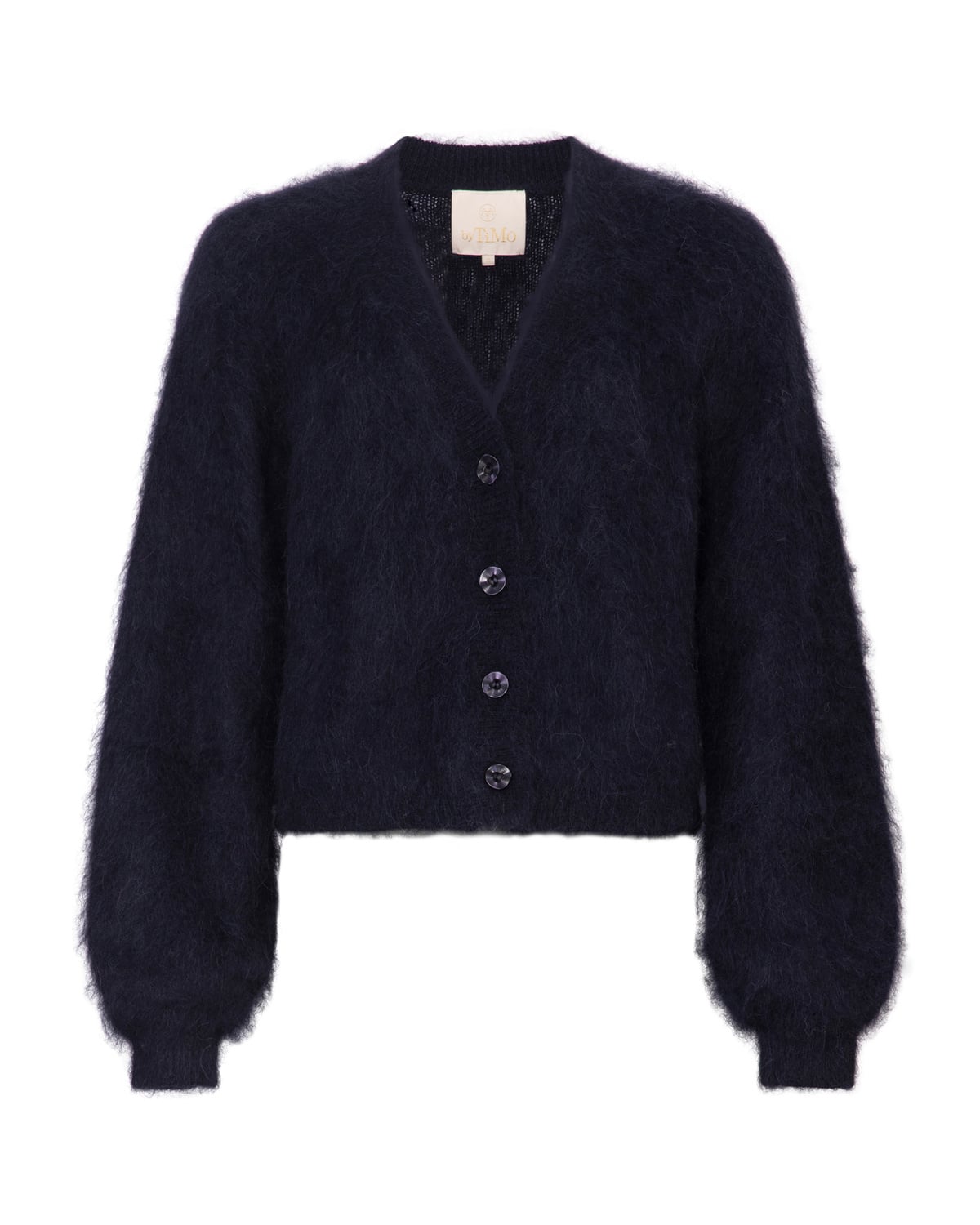 Hairy Knit V-Neck Jacket, Navy. Image #1